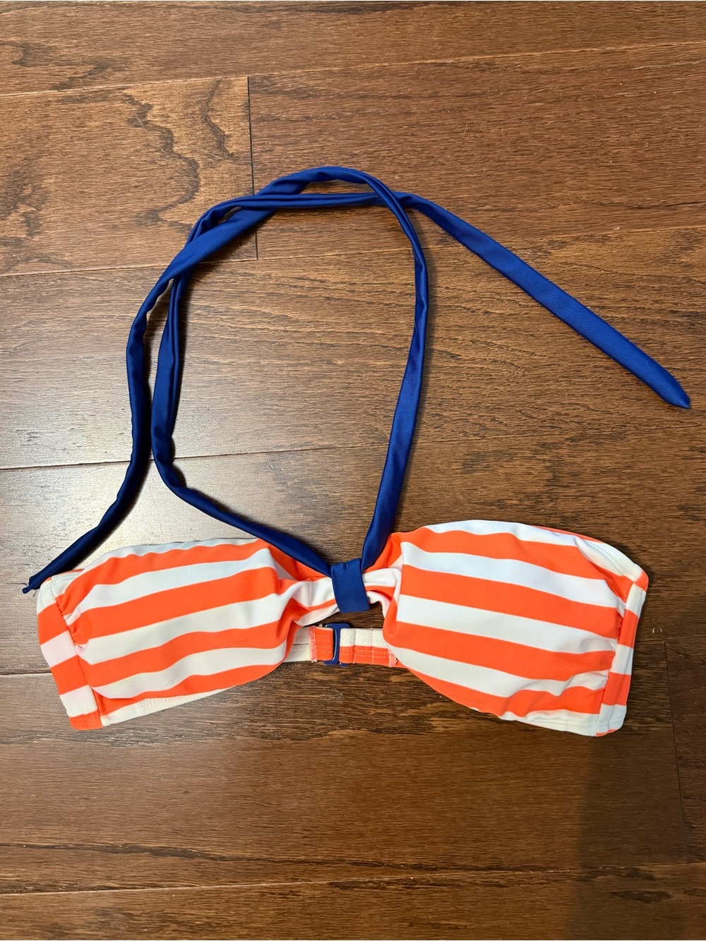 Old Navy Orange and White Striped Bandeau Bikini Top with Blue Halter Ties